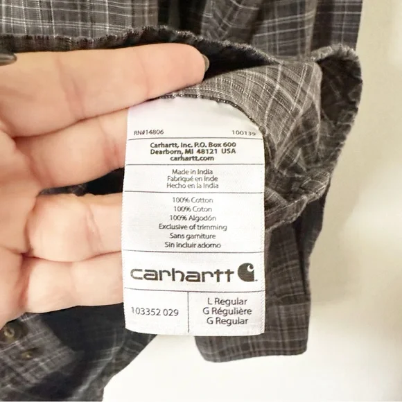 Carhartt Men's Relaxed Fit Casual Button Down Shirt Gray Plaid L - Picture 4 of 6